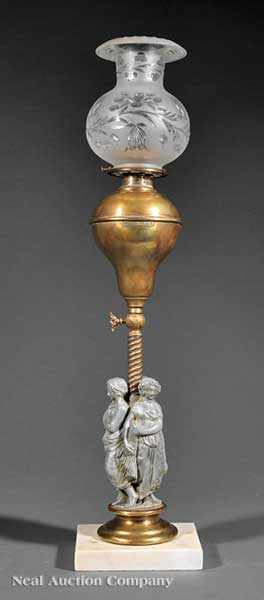 Appraisal: An American Patinated Metal and Gilt Brass Camphene Lamp mid-