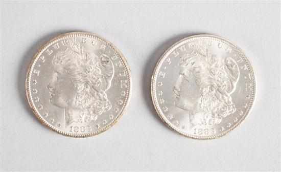 Appraisal: Two United States Morgan silver dollars CC each MS Estimate