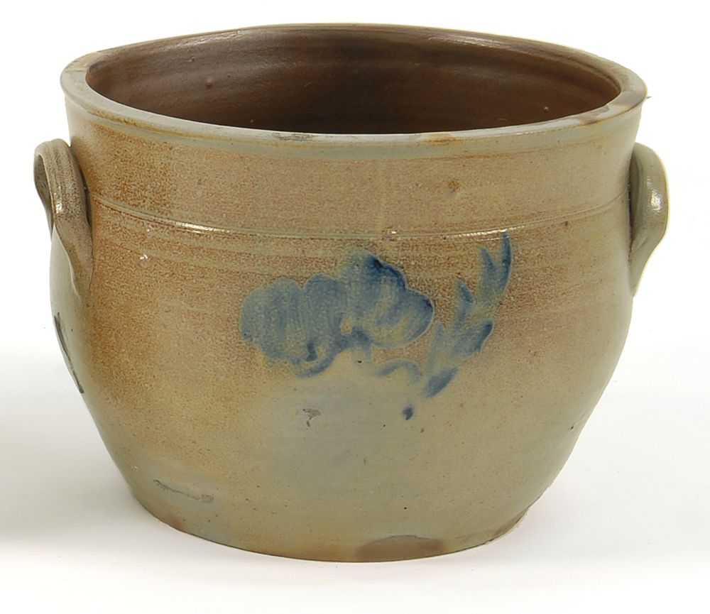 Appraisal: OVOID STONEWARE DOUBLE-EAR CROCK American th CenturyWith cobalt blue decoration