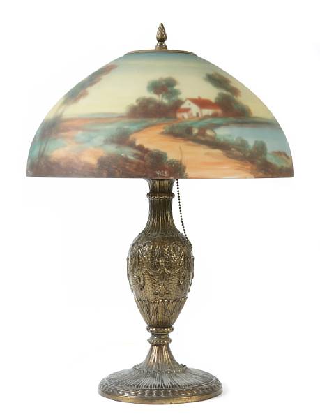 Appraisal: A Jefferson interior painted glass and metal lamp height to