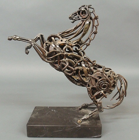 Appraisal: - Contemporary statue of a prancing horse made of welded