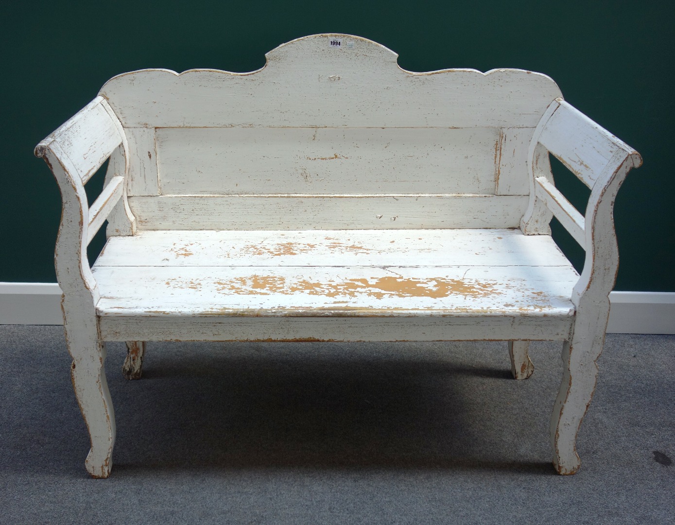 Appraisal: A th century North European white painted pine hall bench