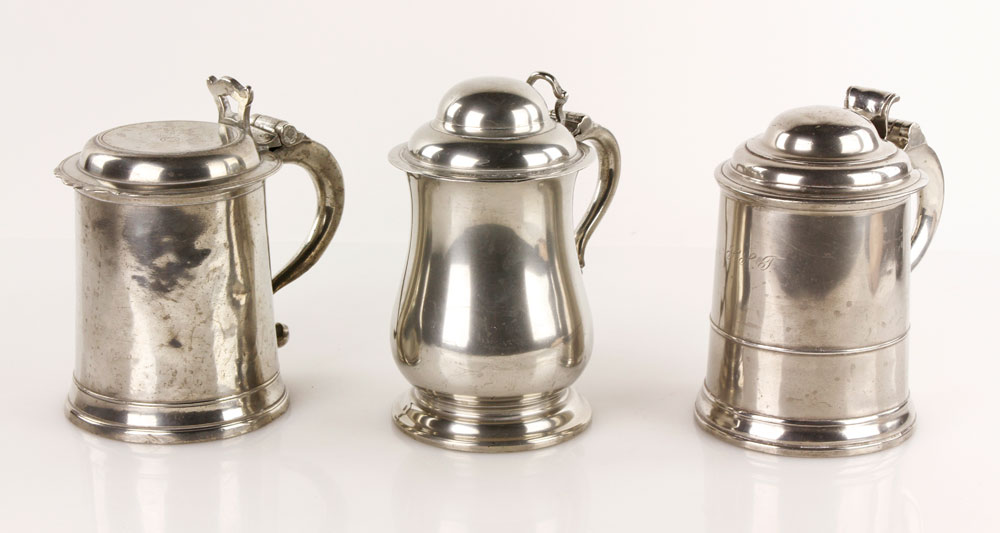 Appraisal: - Qt Pewter Tankards Lot of three one quart tankards