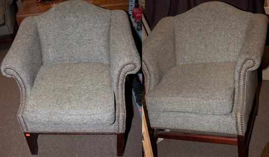 Appraisal: Pair of Chippendale style mahogany upholstered wing chairs Estimate -