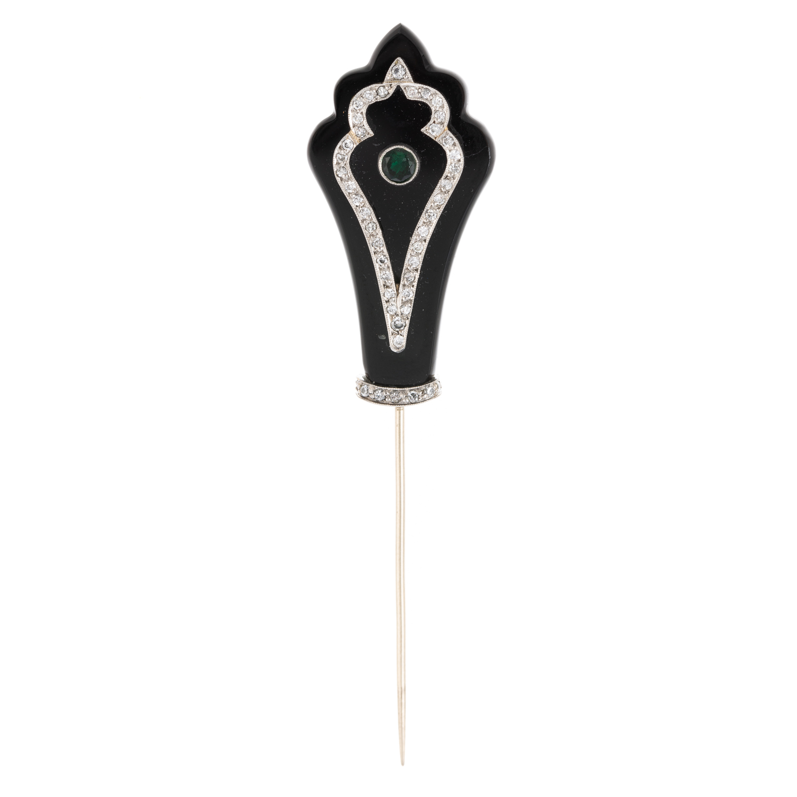 Appraisal: AN ONYX DIAMOND STICK PIN IN K K white gold