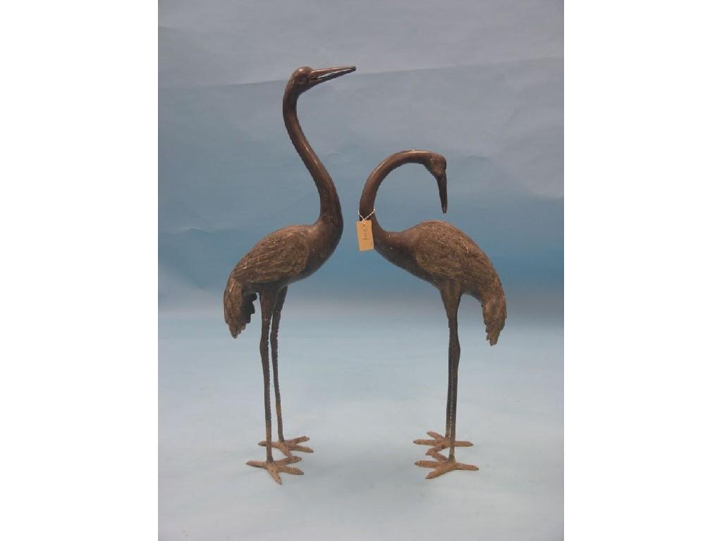 Appraisal: A pair of bronze herons differing standing poses in and