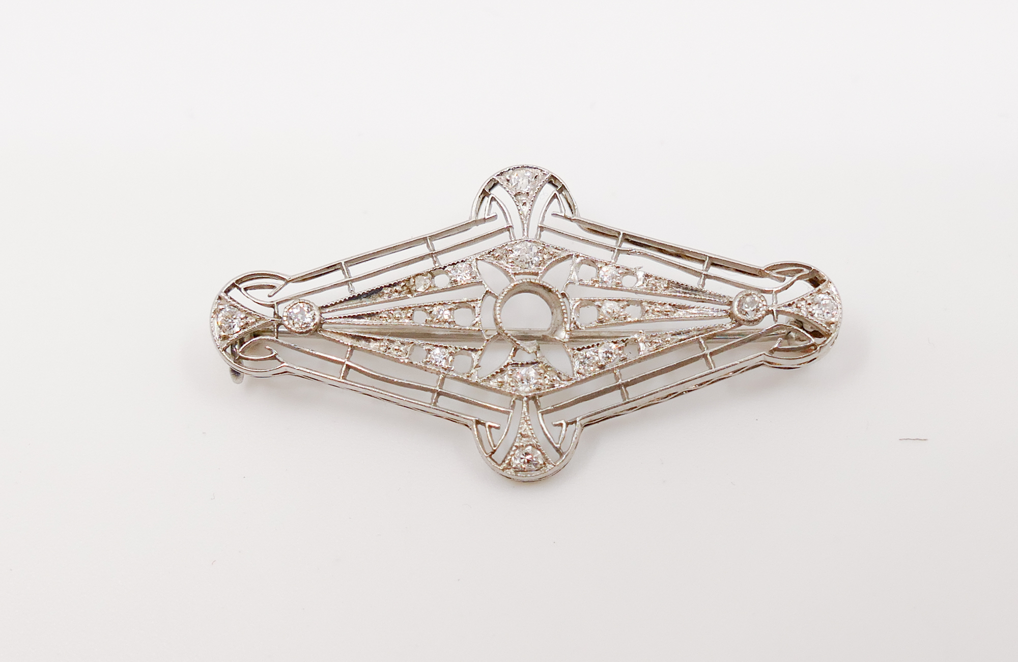 Appraisal: Art Deco Platinum Diamond Brooch- missing stones- ''- g TW