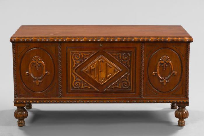 Appraisal: Continental Mahogany Coffer early th century the hinged rectangular top