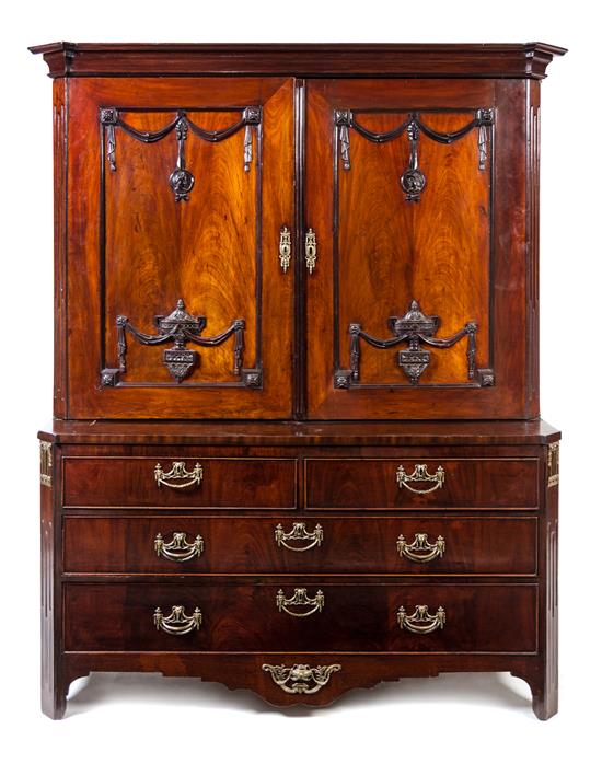 Appraisal: Sale Lot A Dutch Mahogany Step-Back Cupboard mid- th century