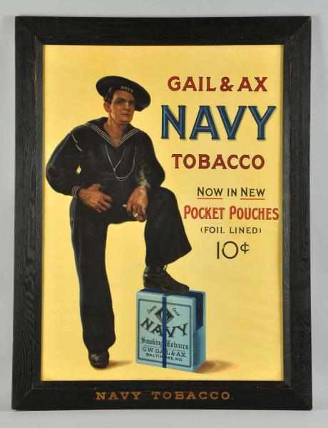 Appraisal: Gail Ax Navy Tobacco Sign Description Original frame Very little