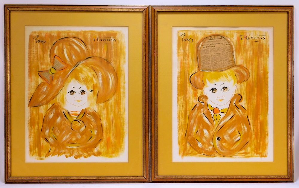 Appraisal: French Modern Mixed Media Child Portrait Paintings France th Century