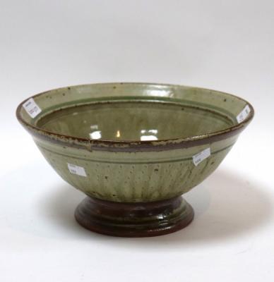 Appraisal: Richard Batterham British born a celadon glaze pedestal bowl with