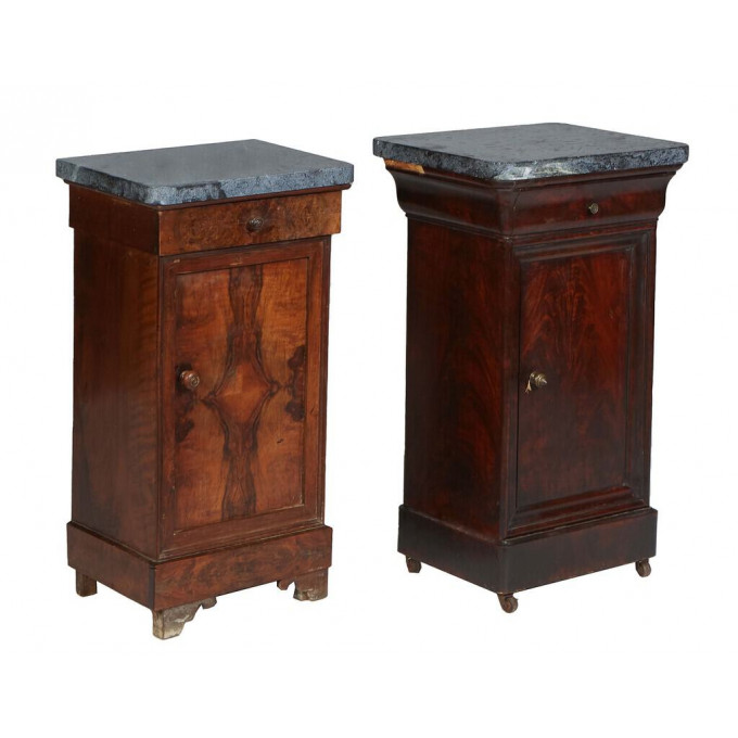 Appraisal: Pair of French Louis Philippe Carved Walnut Marble Top Nightstands