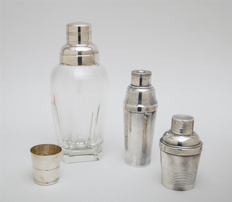 Appraisal: FRENCH CUT-GLASS COCKTAIL SHAKER WITH SILVER-PLATED LID AND A MAPPIN