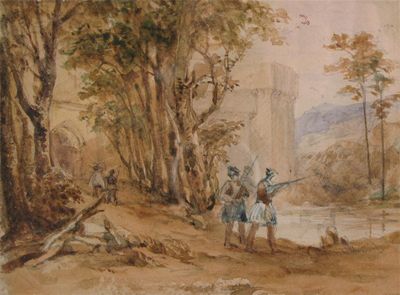 Appraisal: Attributed to Copley Fielding - Soldiers by a castle Watercolour