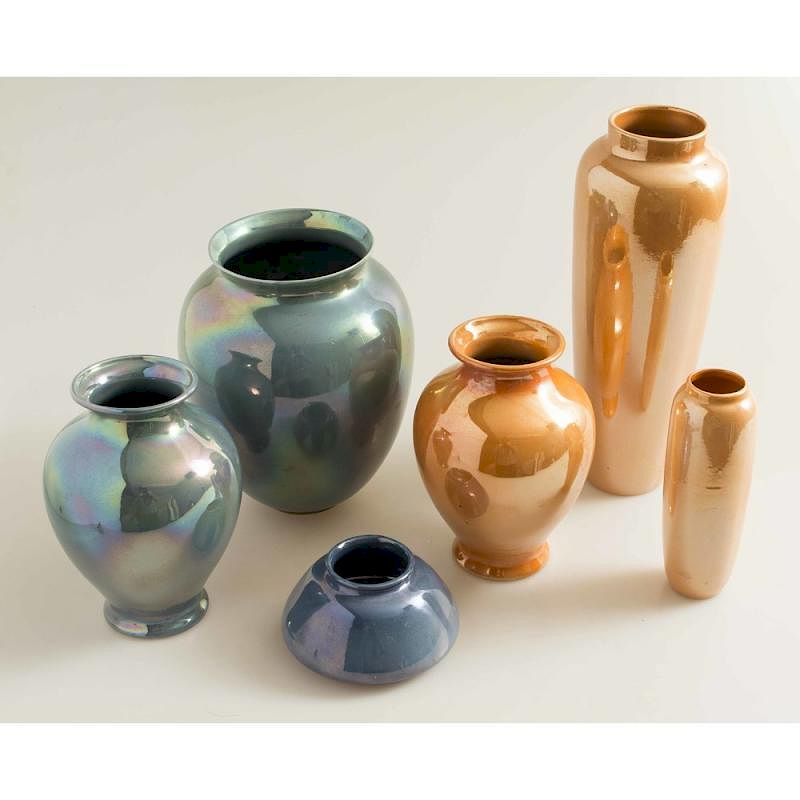 Appraisal: Six Cowan Art Pottery Vases An assembled collection of six