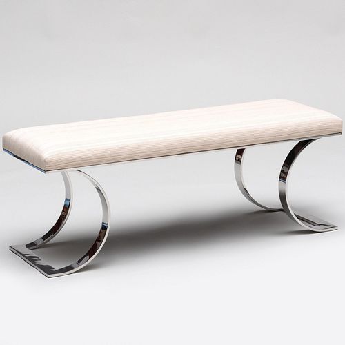 Appraisal: KARL SPRINGER CHROME AND UPHOLSTERED JMF 'C' BENCH x ft