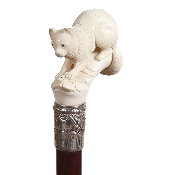 Appraisal: Mammoth Ivory Cat and Mouse Cane th Century- A mammoth