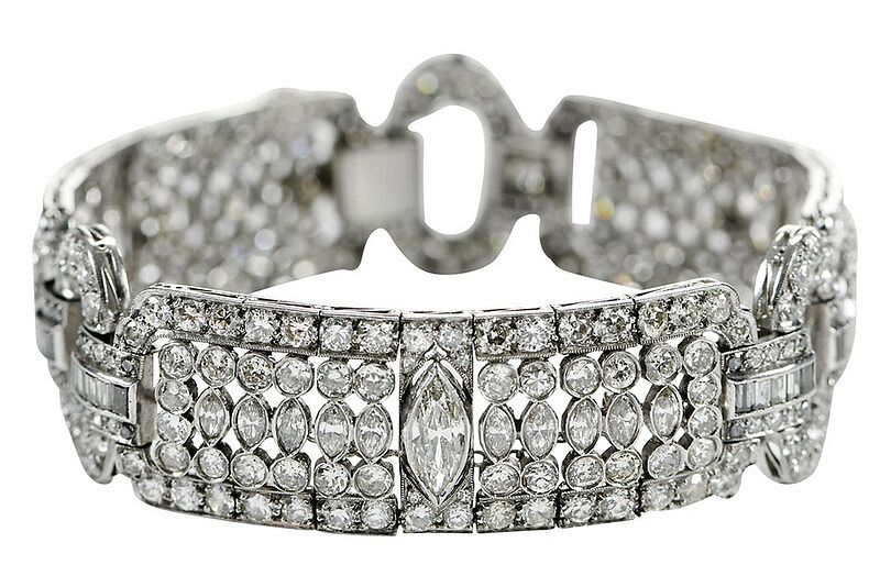 Appraisal: Platinum Diamond Bracelet approx baguette marquise old European and single