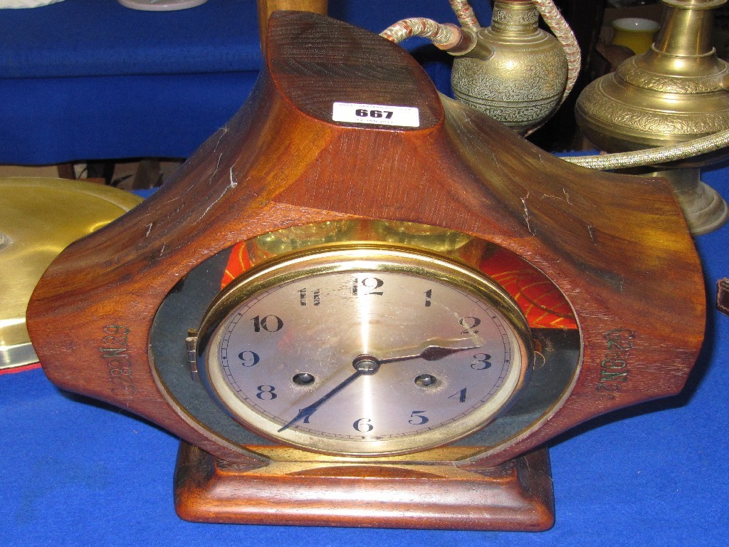 Appraisal: Wooden mantle clock made from the central section of a