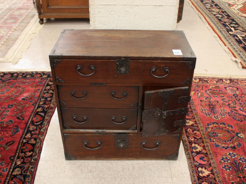 Appraisal: KOREAN BANDAJI CHEST a personal-size lockbar chest with six drawers