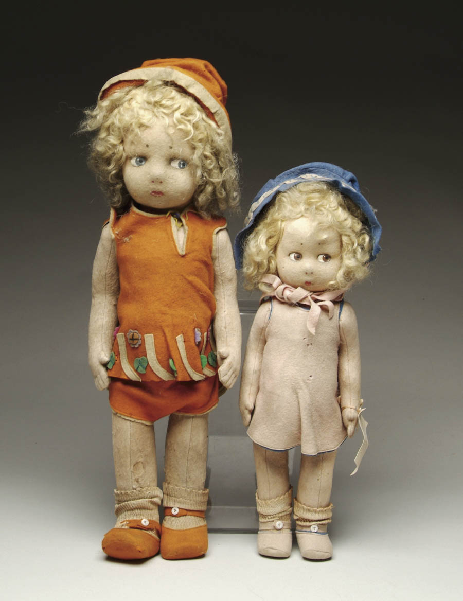 Appraisal: LOT OF EUROPEAN PRESSED FELT DOLLS - cm with molded