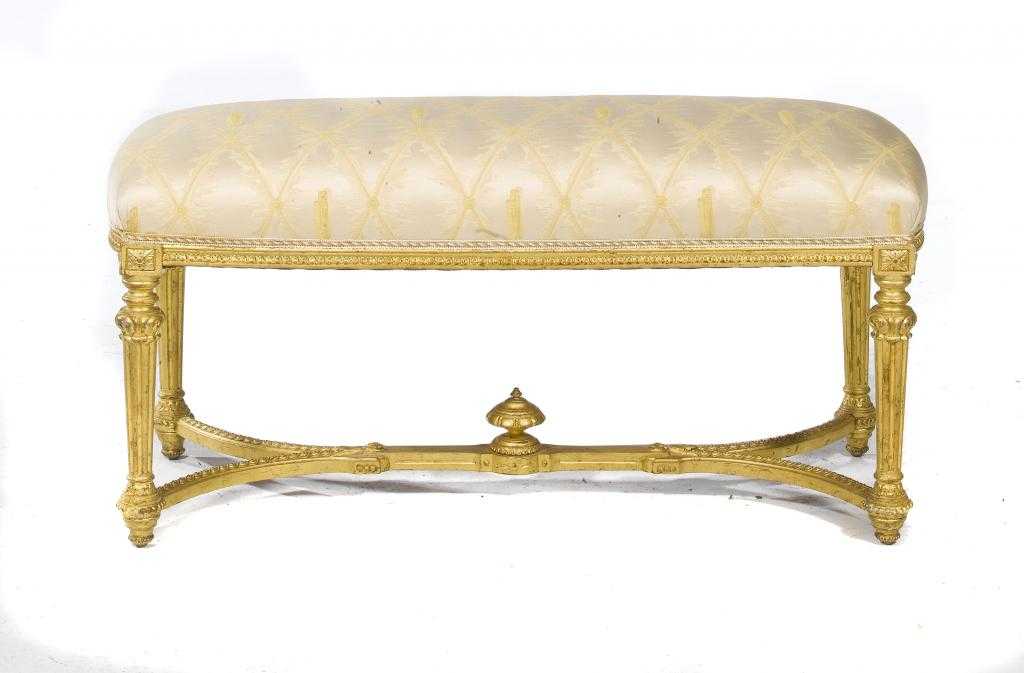 Appraisal: A FRENCH GILTWOOD STOOL in Louis XVI style with bow