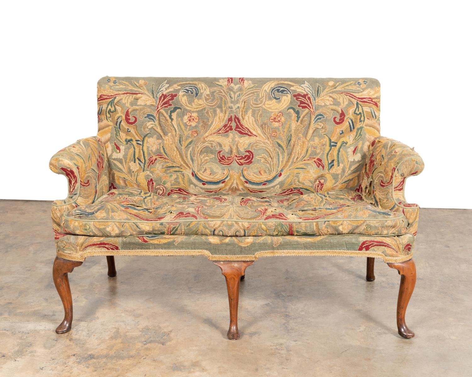 Appraisal: TH C QUEEN ANNE MAHOGANY TAPESTRY SETTEE English Queen Anne