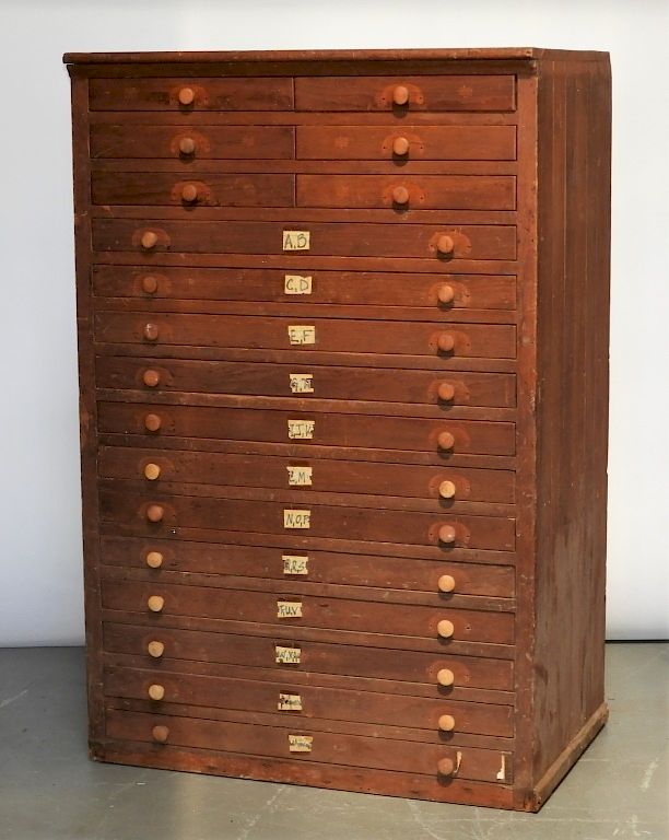 Appraisal: C Pine Tall Drawer Map Print Paper Cabinet United States