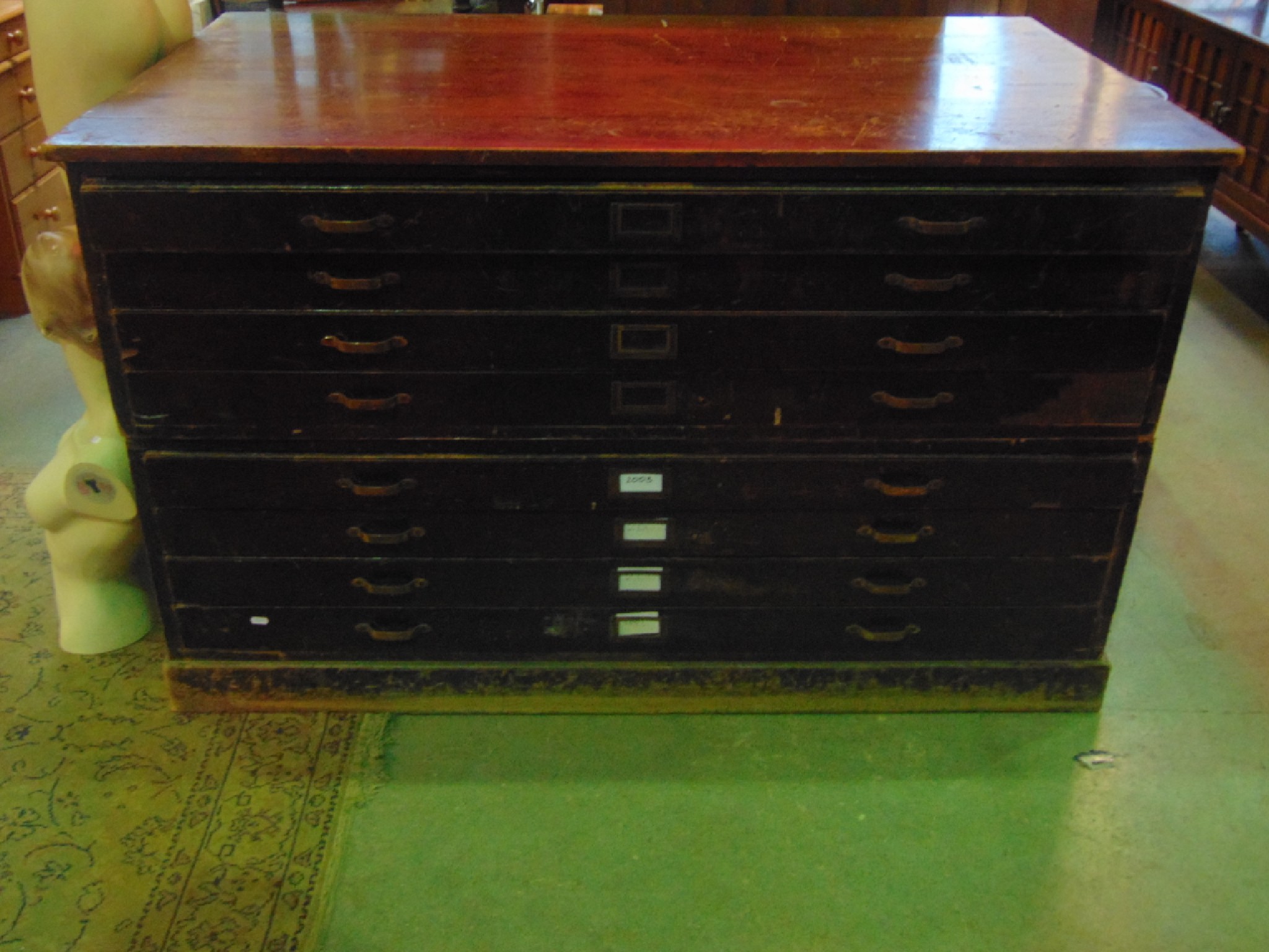 Appraisal: A vintage two sectional stained hardwood plan chest fitted with