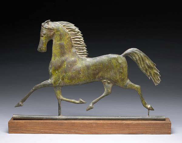 Appraisal: A molded copper 'Black Hawk' running horse weathervane attributed to