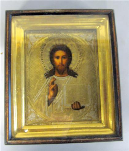 Appraisal: Russian icon 'Christ Pantocrator' th century With a silver gilt