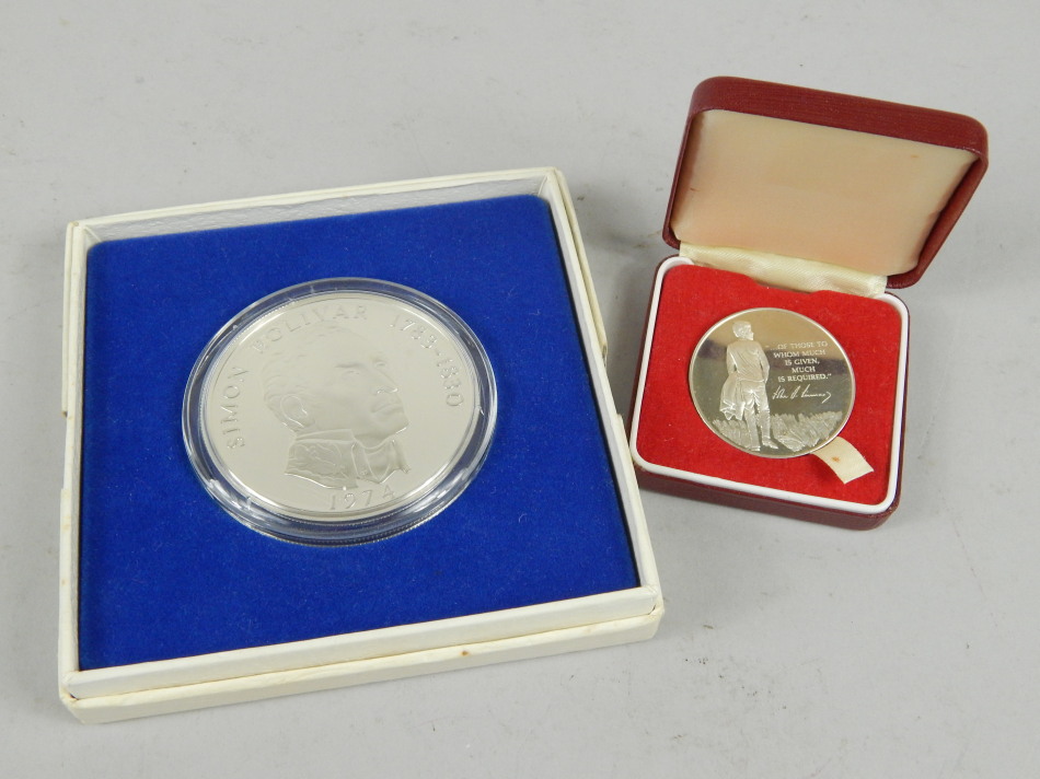 Appraisal: Two commemorative coins a Panama Balboas produced by the Franklin