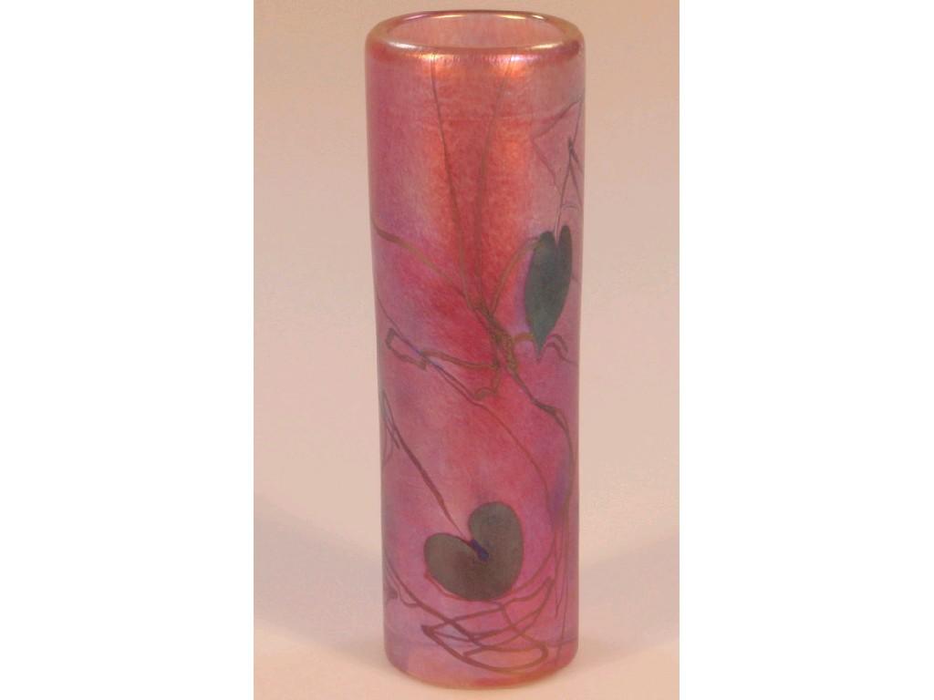 Appraisal: A coral lustre cylinder vase by John Ditchfield Glasform decorated