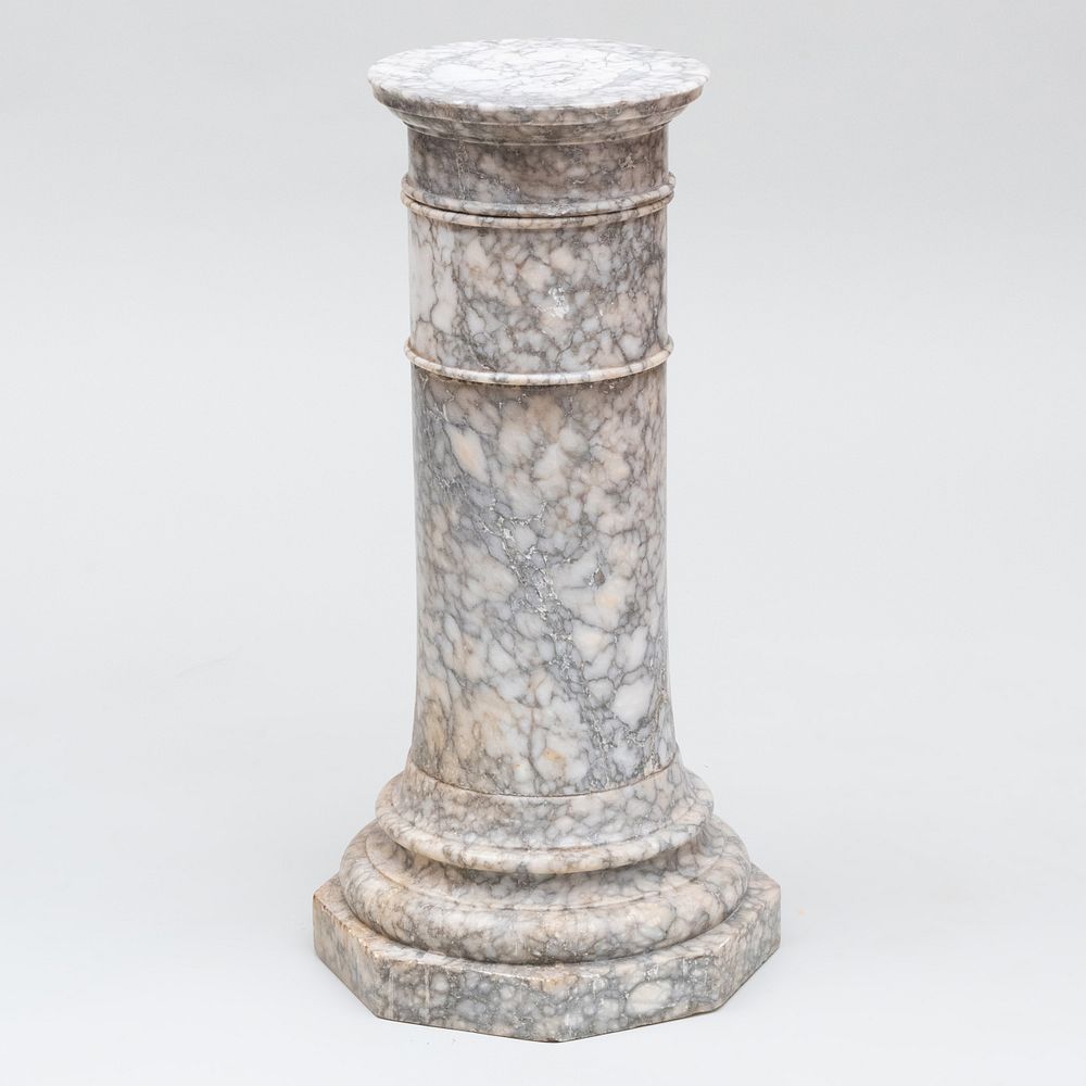 Appraisal: White and Grey Veined Alabaster Pedestal Fitted with a rotating