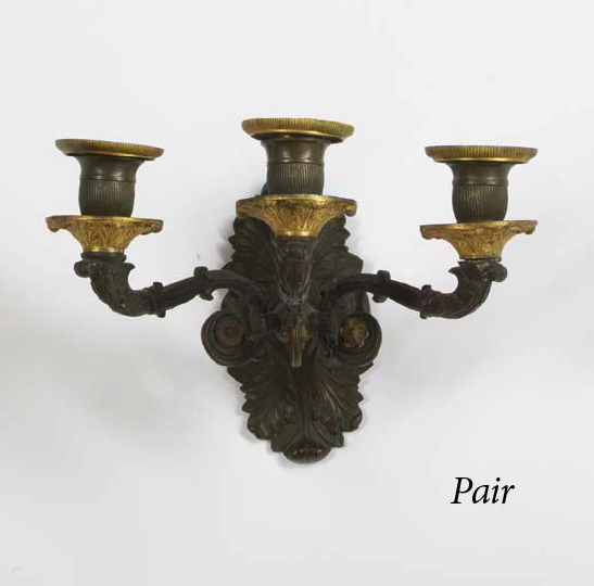 Appraisal: Diminutive Pair of French Patinated and Parcel-Gilt-Brass Three-Light Appliques first