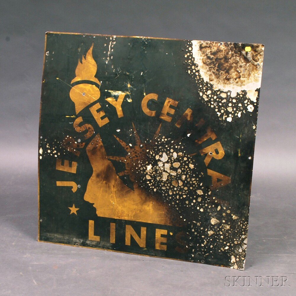 Appraisal: Stenciled Tin Jersey Central Line Sign th century loss ht