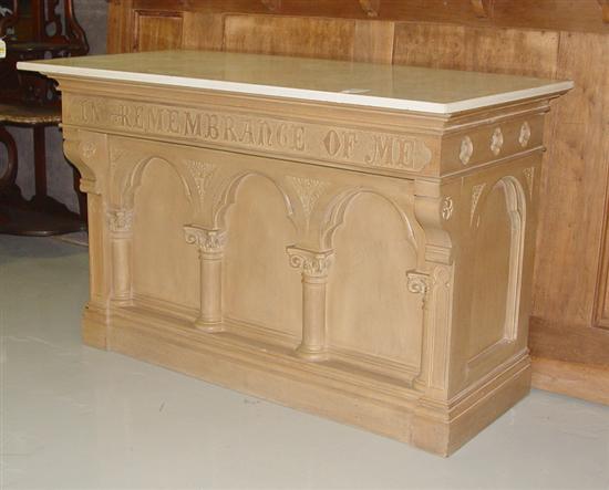 Appraisal: Walnut Carved Altar In a limed oak finish Incised carved