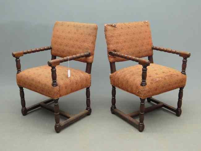 Appraisal: Pair Jacobean style ' s upholstered chairs ' Seat Ht