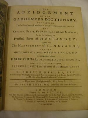 Appraisal: THE ABRIDGEMENT OF THE GARDENERS DICTIONARY by Philip Miller London