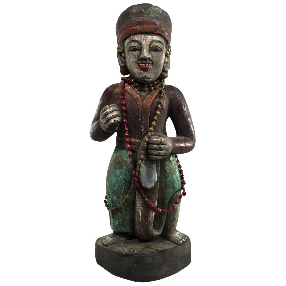 Appraisal: ASIAN CARVED WOOD FIGURESouth Southeast Asian painted to depict a