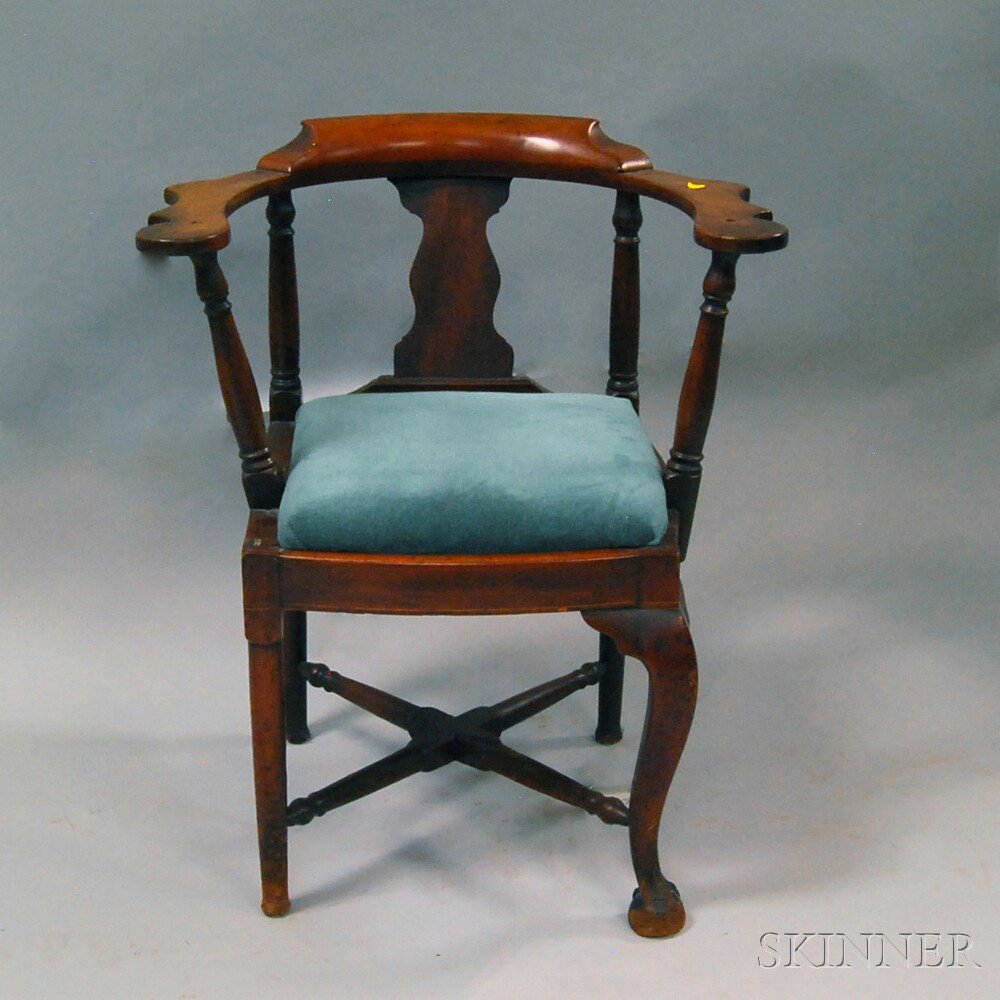 Appraisal: Chippendale Inlaid Mahogany Roundabout Chair the shaped arms and baluster