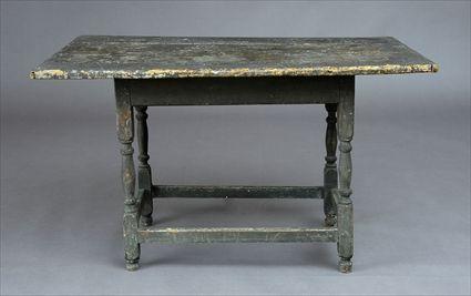 Appraisal: NEW ENGLAND PAINTED TAVERN TABLE The two-board top above turned