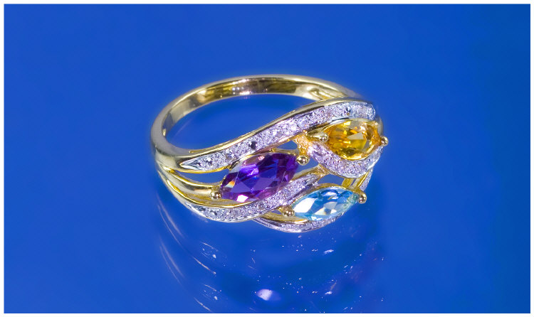 Appraisal: ct Gold Diamond Ring Set With Amethyst Citrine And Blue