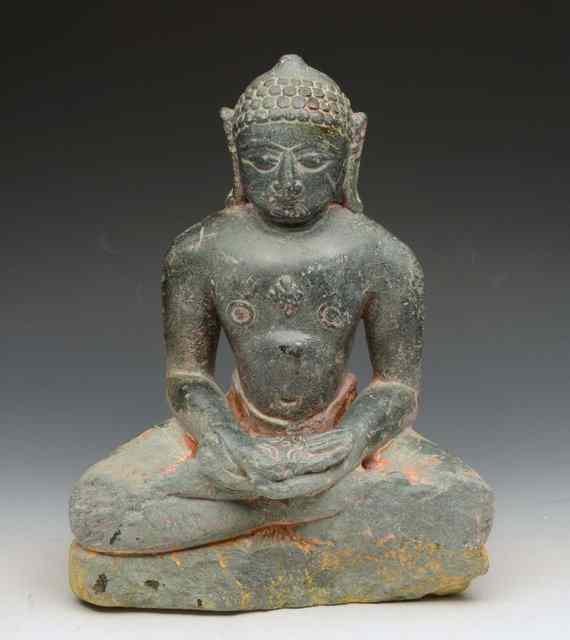 Appraisal: AN INDIAN JAIN CARVED STONE SEATED PALA seated in Padmasana