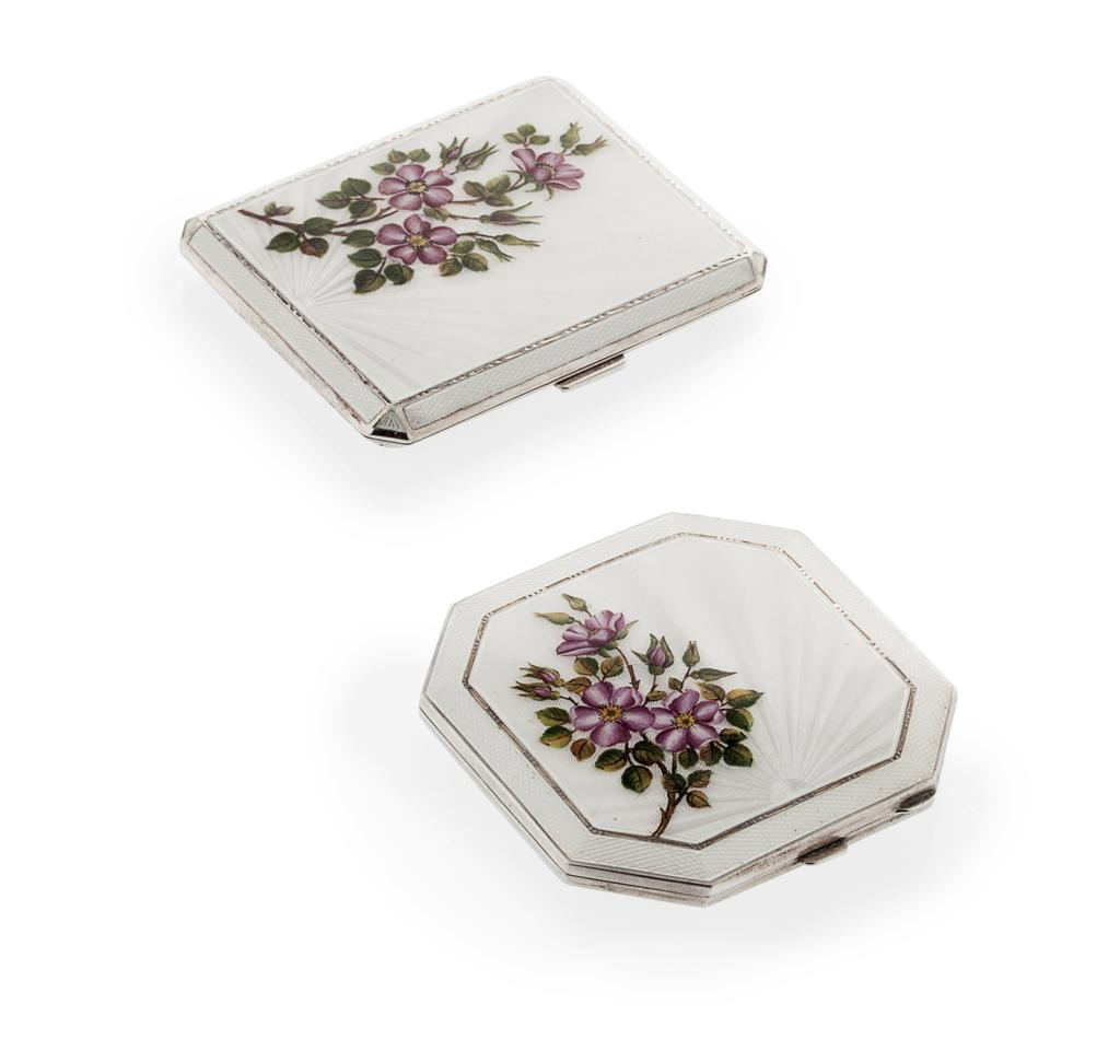 Appraisal: A cased silver and enamelled compact and cigarette case D