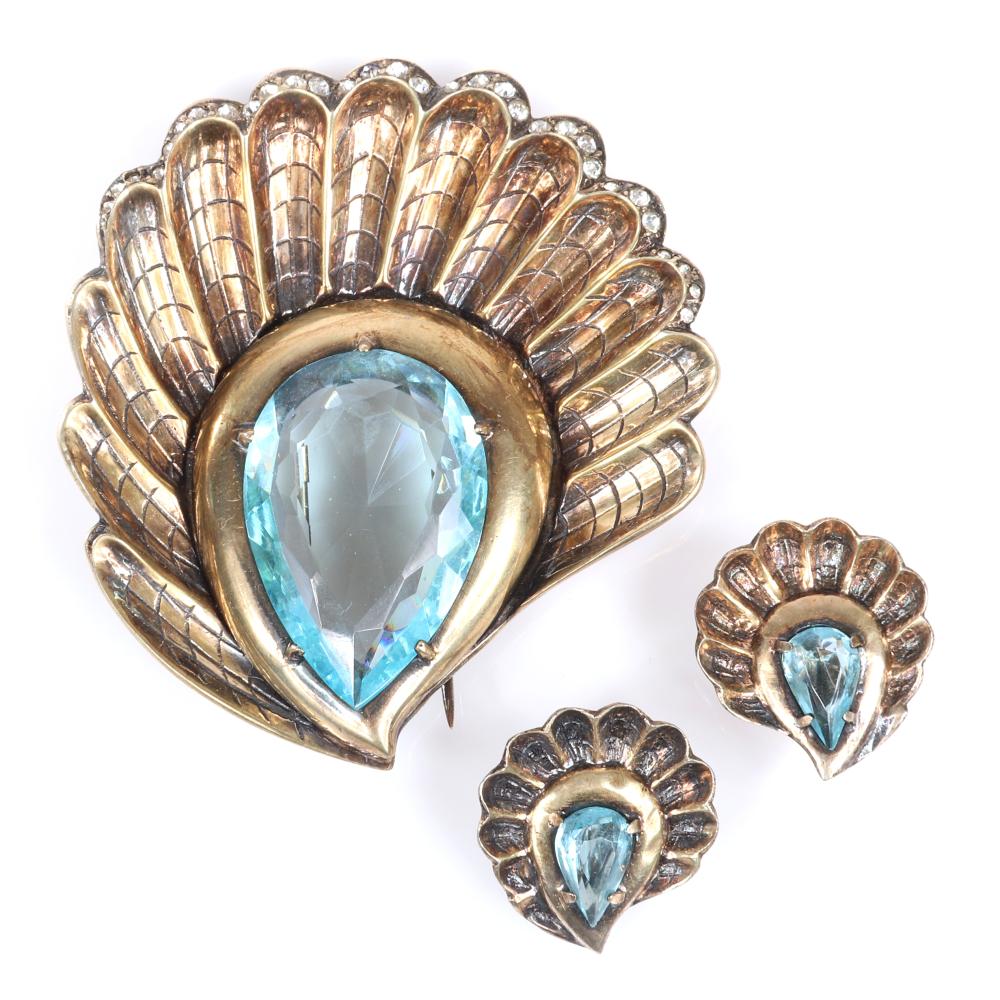 Appraisal: EISENBERG ORIGINAL OCEANIC STERLING VERMEIL DEMI-PARURE SCALLOPED SHELL BROOCH AND