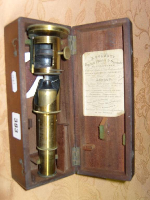 Appraisal: A th century brass microscope in mahogany case with label