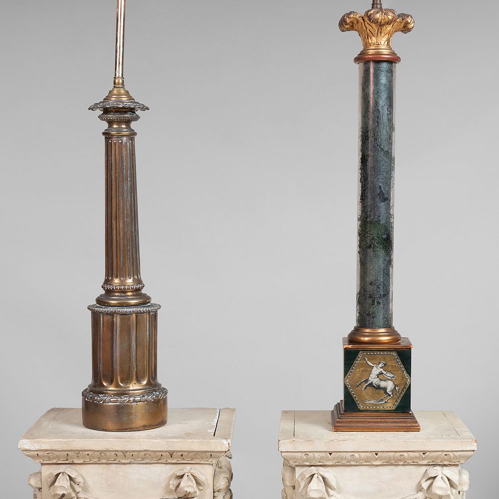 Appraisal: Verre glomis Columnar Lamp and a Gilt-Metal Columnar Lamp Together