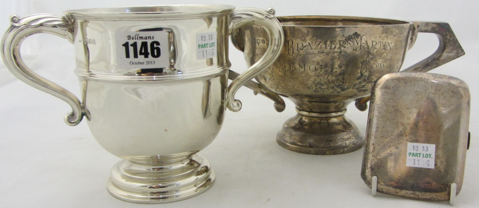 Appraisal: Silver comprising a twin handled trophy cup presentation inscribed London